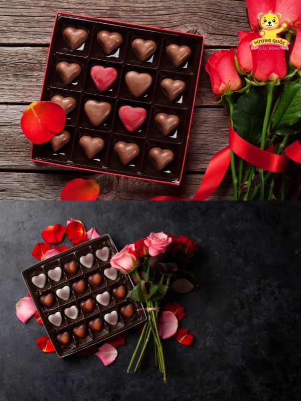 Hộp quà với chocolate và thiệp chúc mừng